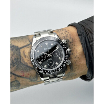 Custom Seiko Mod • Custom Seiko Mod 39.5mm Black Diamond Quartz Chronograph • 39.5mm